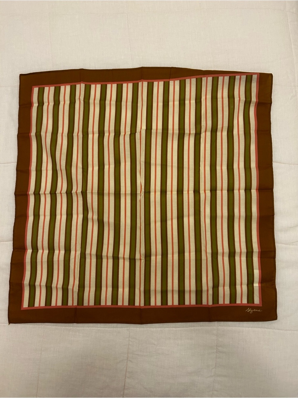 Sezane Foulard Striped Silk Scarf in Brown, Olive and Pink